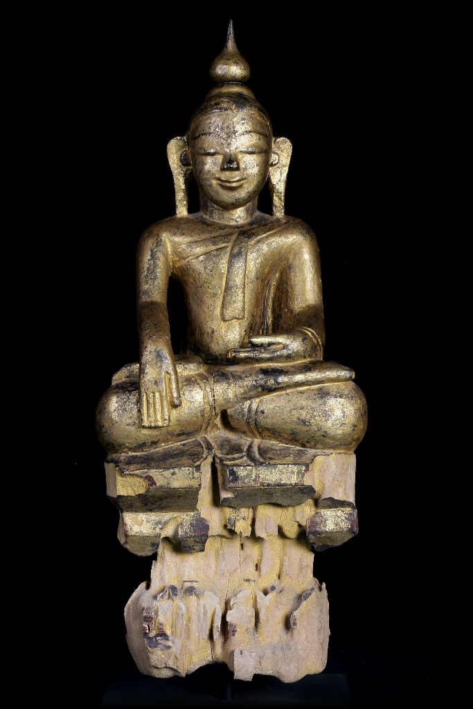 Extremely Rare 19C Wood Burmese Shan Buddha #A041